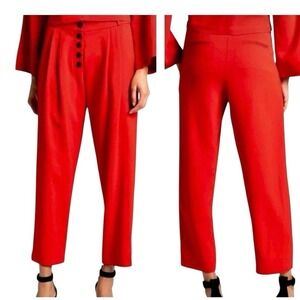 A.L.C. Women Red High Waisted Pleated Button Fly Trouser 4 Ankle Length Tailored